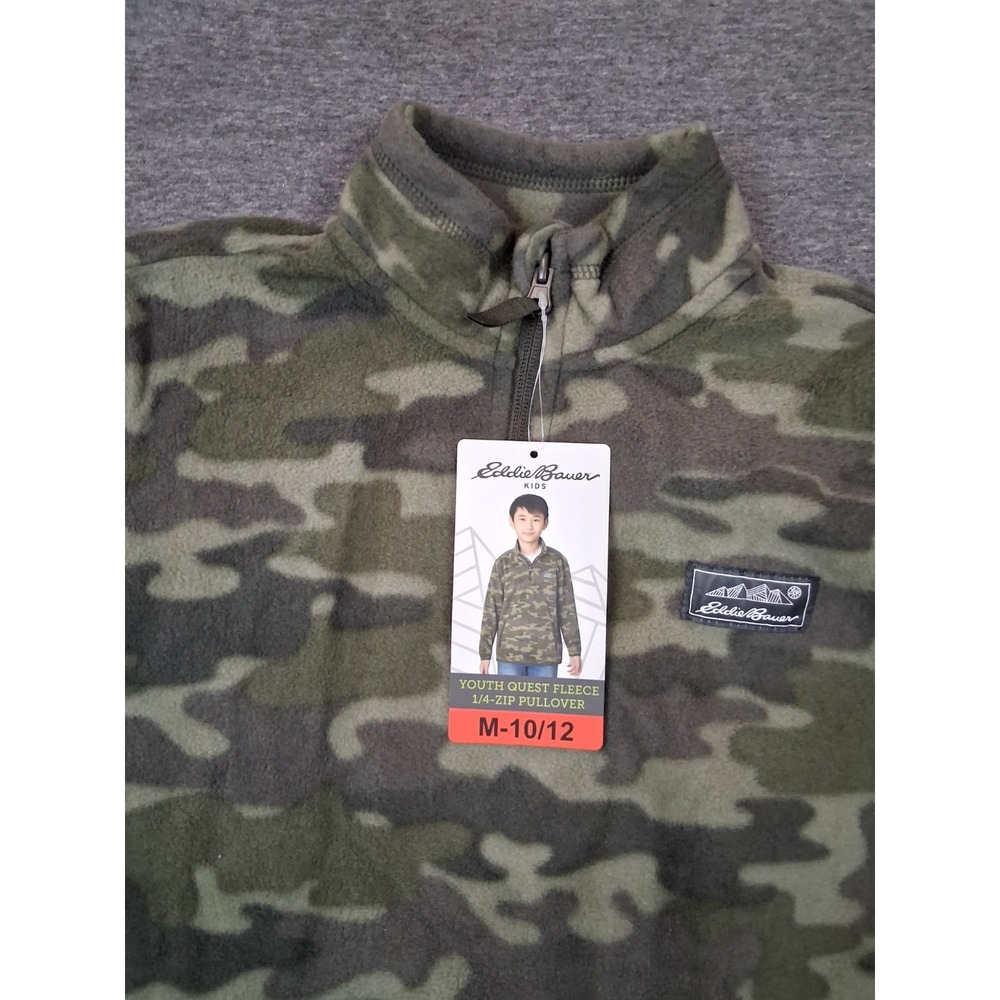 NEW Eddie‎ Bauer Youth Jacket M 10 Green Camo Fleece 1/4 Zip Quest Fleece Gorp